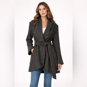 G.E.T. | Wool Blend Wrap Coat‎ Brown Gray Size XS Winter Cozy Fall